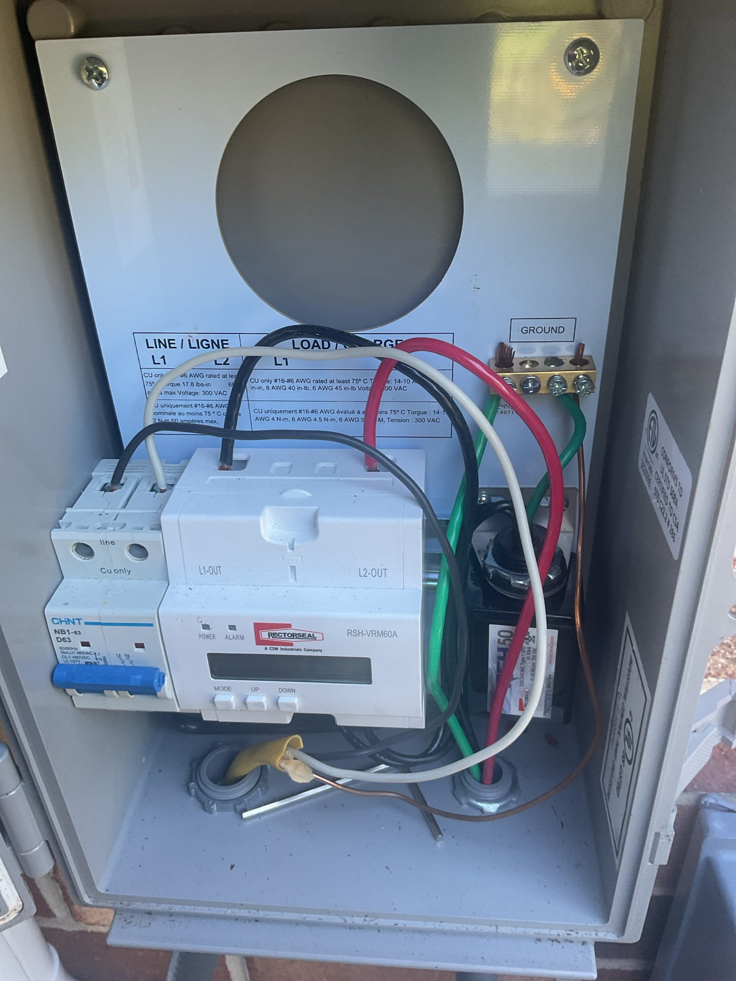 9/25/26. Replaced cracked power monitoring box under warranty. Set up parameters. Tested operation. 