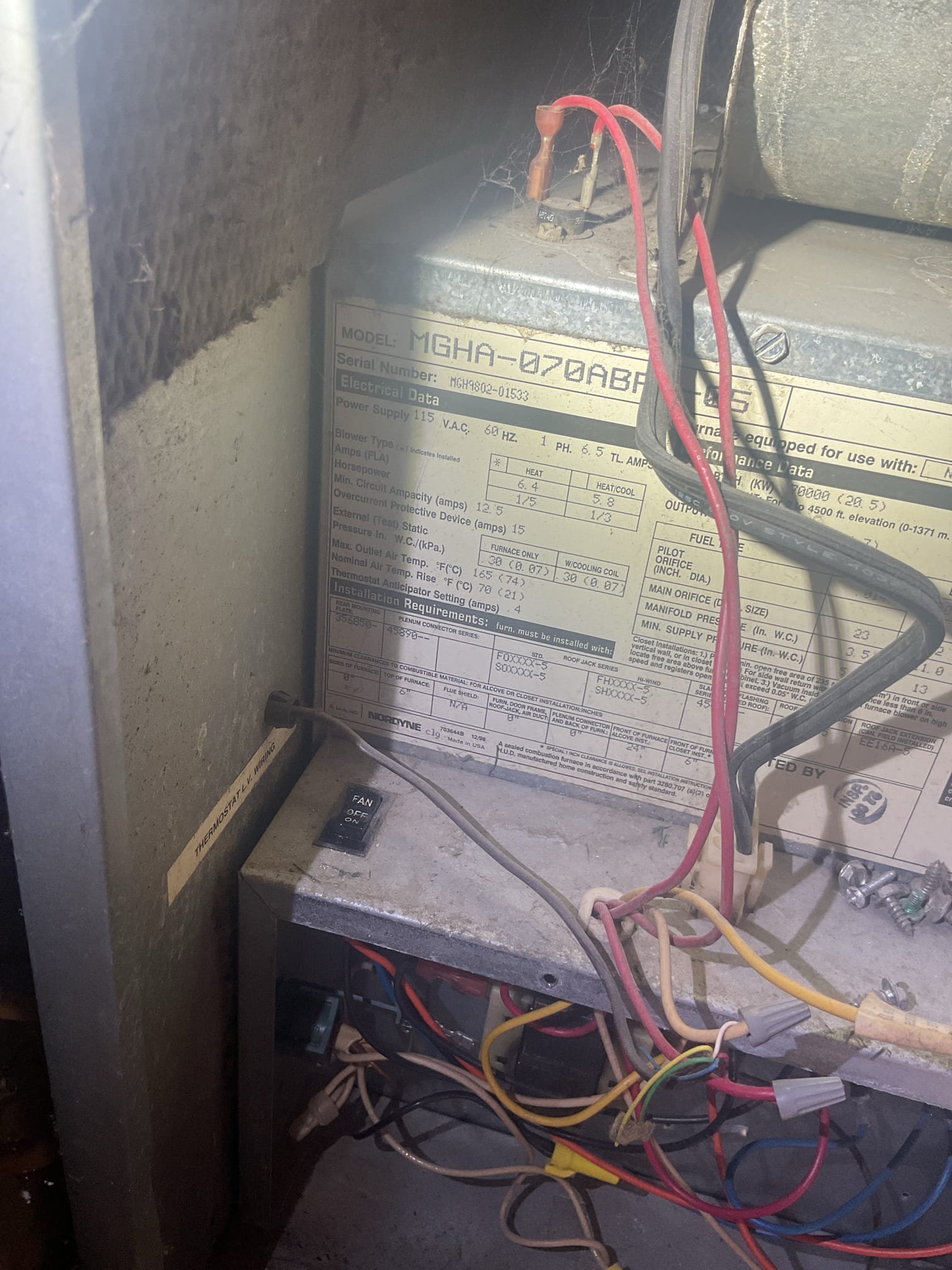This customer just purchased their home and asked us to look at the mobile home heater, as they were planning to use electric heaters as the heat source. After troubleshooting, we found the 1998 heater needs major repairs and recommended replacing the system. The customer decided not to replace it at this time and will run wiring for electric heaters instead.