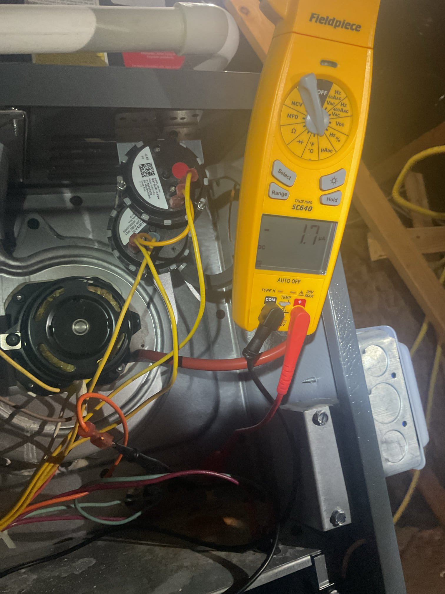 This customer called with no heat and found their thermostat was off; once we set it to heat, the system came on with no issues, so we proceeded with their annual tune-up. We serviced their 2019 Amana 80% gas furnace: cleaned and adjusted the burners, tested all safety switches, verified proper draft with zero flue spillage, checked electrical connections and blower speed, and confirmed a healthy 47-degree temperature rise with zero carbon monoxide in the living space. We also replaced the 1-inch air filter, leaving the system running safely and efficiently for the heating season.
