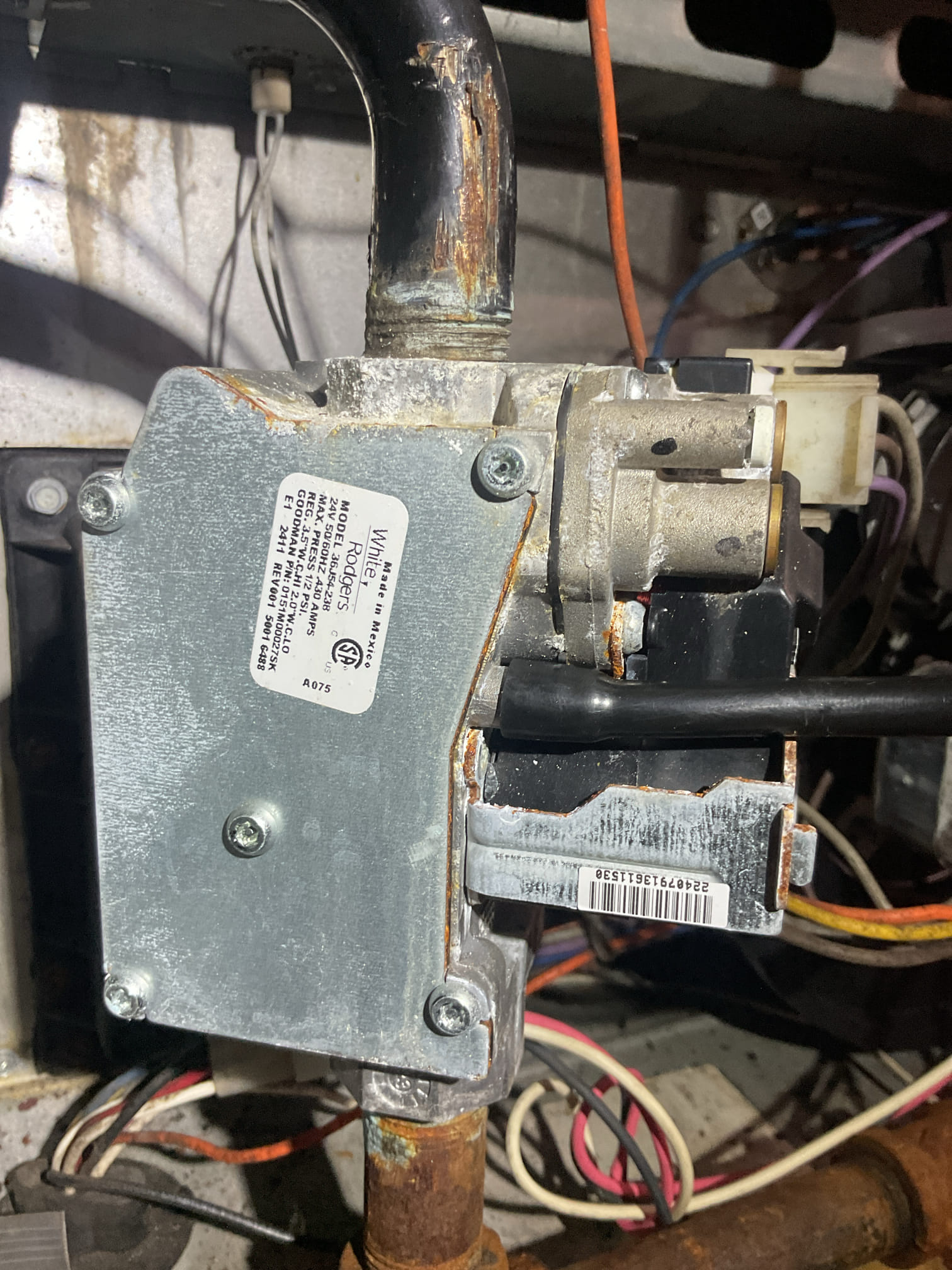 I performed a comprehensive heat tune-up on two propane furnaces, both installed in July 2017. The systems are 9 years old. Both 20x24x4 filters were in good condition. I replaced the 45 water panels and tested the humidifiers, setting the humidistats to 5-6 and opening the bypass dampers.
For each furnace, I inspected the heat exchanger, burners, flue pipe, inducer assembly, and hoses. I also inspected the hot surface ignitor, cleaned the flame sensor, and verified the flame rectification circuit. I measured the temperature rise and static pressure, checked the wiring, controls, electric motors, and components, and inspected the manifold gas pressures. Both furnaces have surge protection, but the outdoor units do not; I left an estimate for two surge protectors.

I also checked the drains and recommended installing a wet switch for each system to prevent equipment shutdown if water is detected on the floors near the indoor equipment. I provided email estimates for two wet switches and