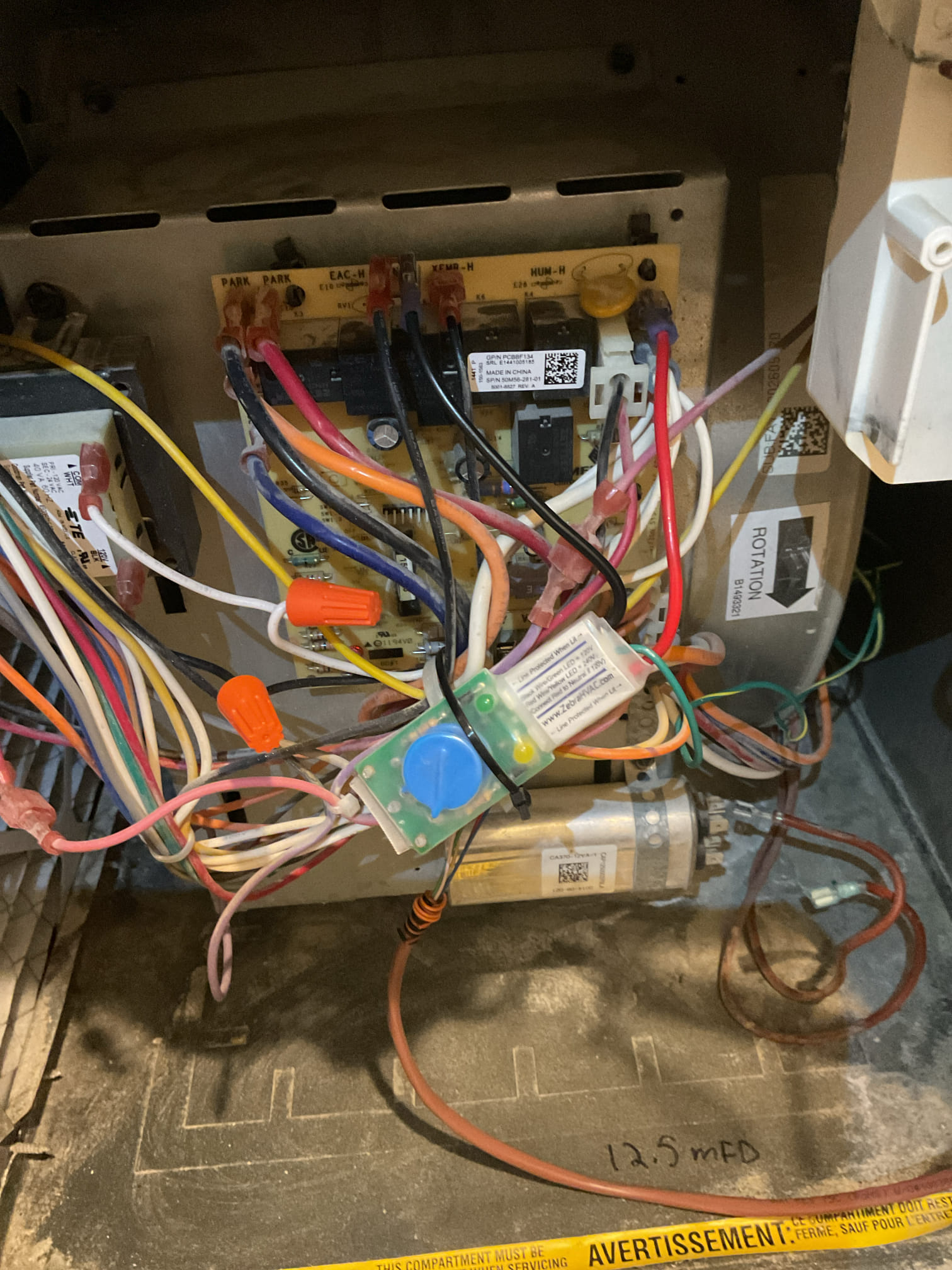 On 9/28/26, I serviced a 10+ year old 90% Goodman gas furnace for Dan. I began by checking the air filter, which was in good condition and sized at 16x25x1. I verified all electrical connections and voltages, inspected the heat exchanger, and tested the burners, flame sensor, and igniter. I also water-tested all tubing and hoses and inspected the collector box. The exhaust and fresh air pipes were checked for restrictions and bellies. The inducer and blower motor operations were inspected. I took combustion and temperature rise splits at the return and supply. The system is operational but past its normal life expectancy, so I recommended a replacement. I provided an estimate for a humidifier cleaning service and a system replacement evaluation. No payment was due, as the service was covered.