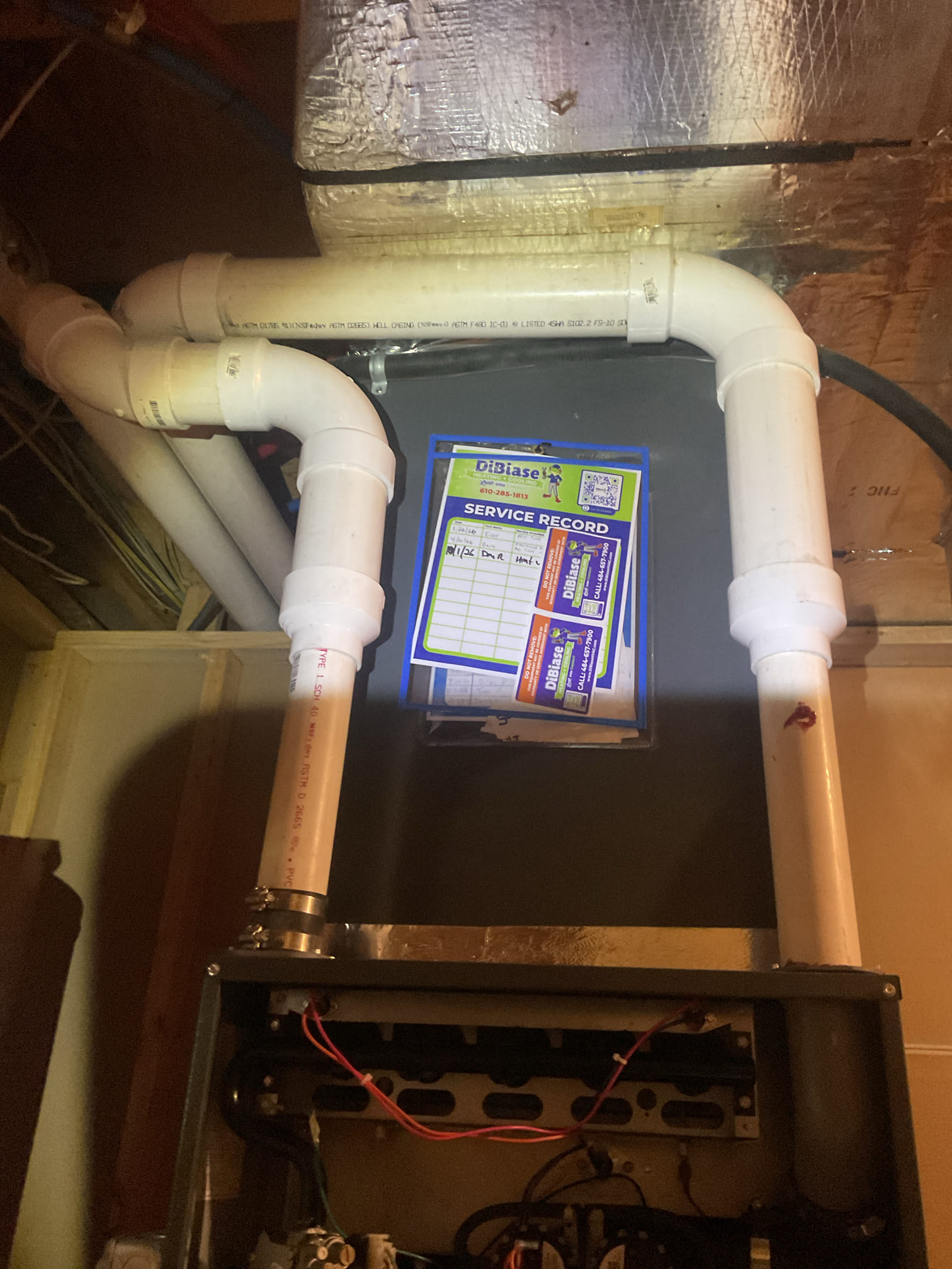 On 10/1/26, I serviced a 7-year-old Amana gas furnace. I began by replacing the 20x25x1 air filter. I then checked all electrical connections and voltages, inspected the heat exchanger, and tested the burners, flame sensor, and igniter. I performed a water test on all tubing and hoses and inspected the collector box. I also checked the exhaust and fresh air pipes for any restrictions or bellies. Additionally, I inspected the inducer and blower motor operation, and took temperature rise splits at the return and supply. All components are functioning correctly.