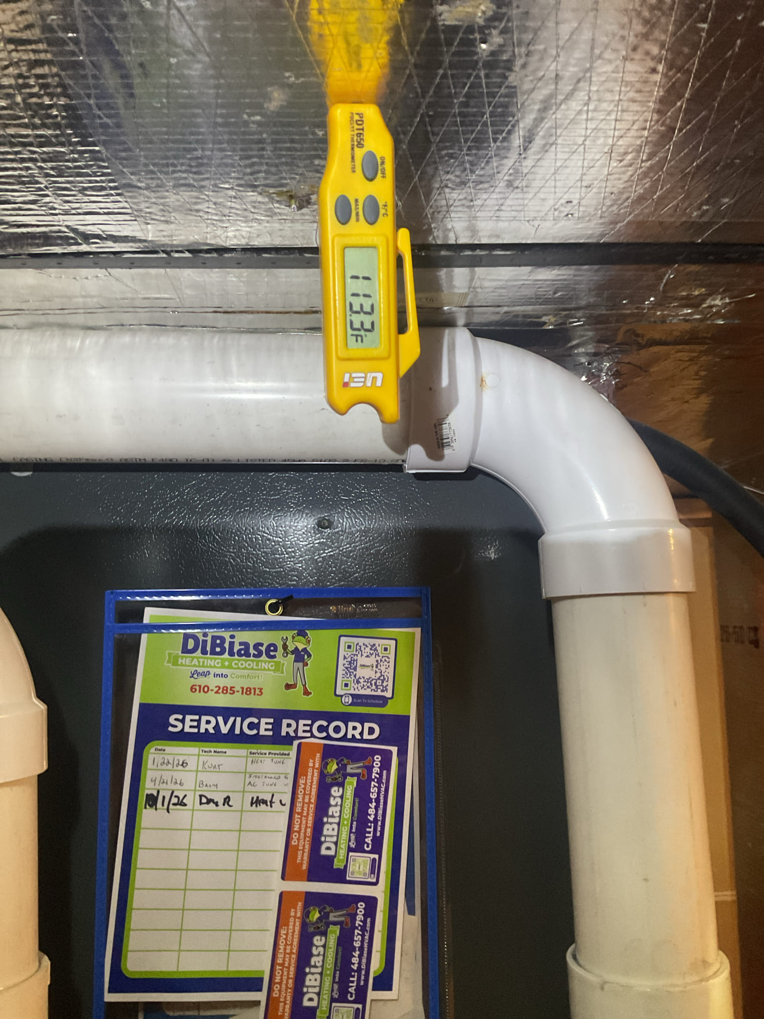 On 10/1/26, I serviced a 7-year-old Amana gas furnace. I began by replacing the 20x25x1 air filter. I then checked all electrical connections and voltages, inspected the heat exchanger, and tested the burners, flame sensor, and igniter. I performed a water test on all tubing and hoses and inspected the collector box. I also checked the exhaust and fresh air pipes for any restrictions or bellies. Additionally, I inspected the inducer and blower motor operation, and took temperature rise splits at the return and supply. All components are functioning correctly.
