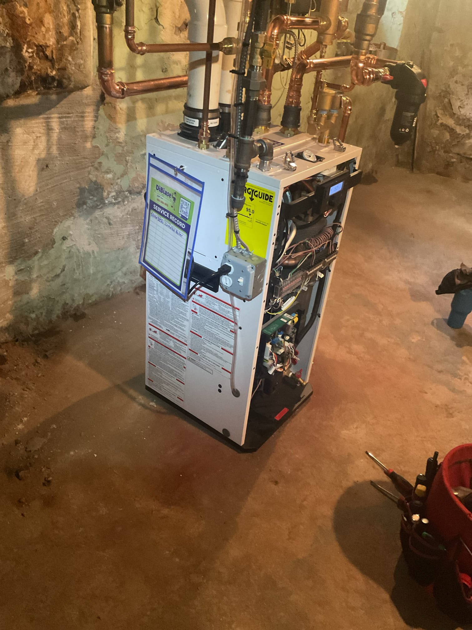 Completed a thorough quality assurance check on a newly installed gas boiler. Verified all settings and piping were correctly installed. Adjusted the warm weather shutdown to 68 degrees for optimal efficiency. Conducted a successful test of the boiler operation. The installation was executed with precision, and the termination vent was modified for proper discharge. The vinyl discharge ends were installed on the side of the house, ensuring efficient drainage. The hot water side was also confirmed to be functioning correctly. No questions were raised by the customer, and the quality assurance check was successfully passed.