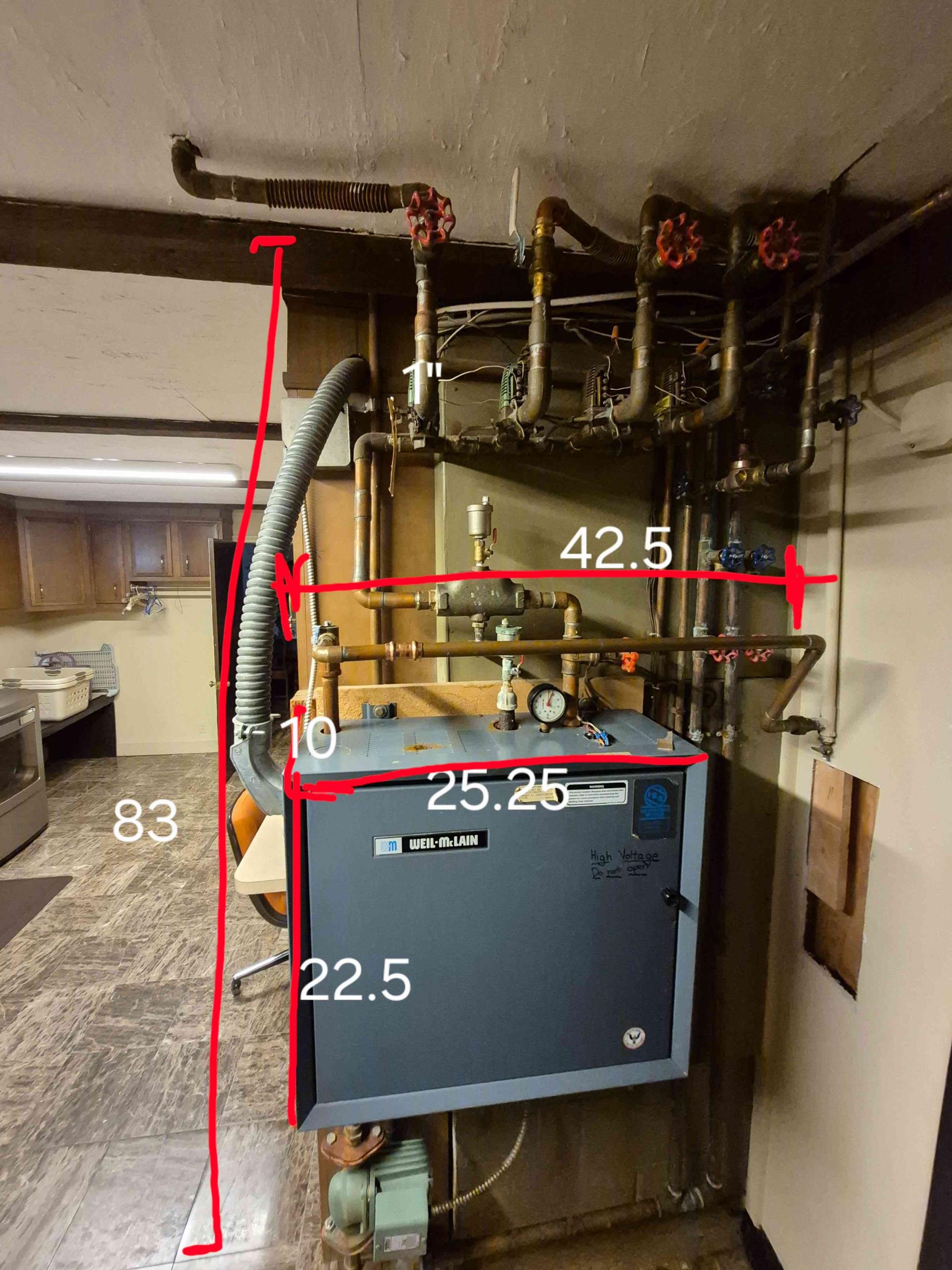 I gathered comprehensive information about the existing system, including pictures and load size. After discussing with Joe, I conducted a load calculation to determine if the house could support an 82,000 BTU boiler or two 54,000 BTU boilers. The electrical setup includes 1 AWG wire and a 150-amp breaker. Each boiler requires 66.7 amps to run, with the breaker's minimum capacity at 80 amps and maximum at 100 amps. This analysis ensures the system can safely accommodate the boilers.