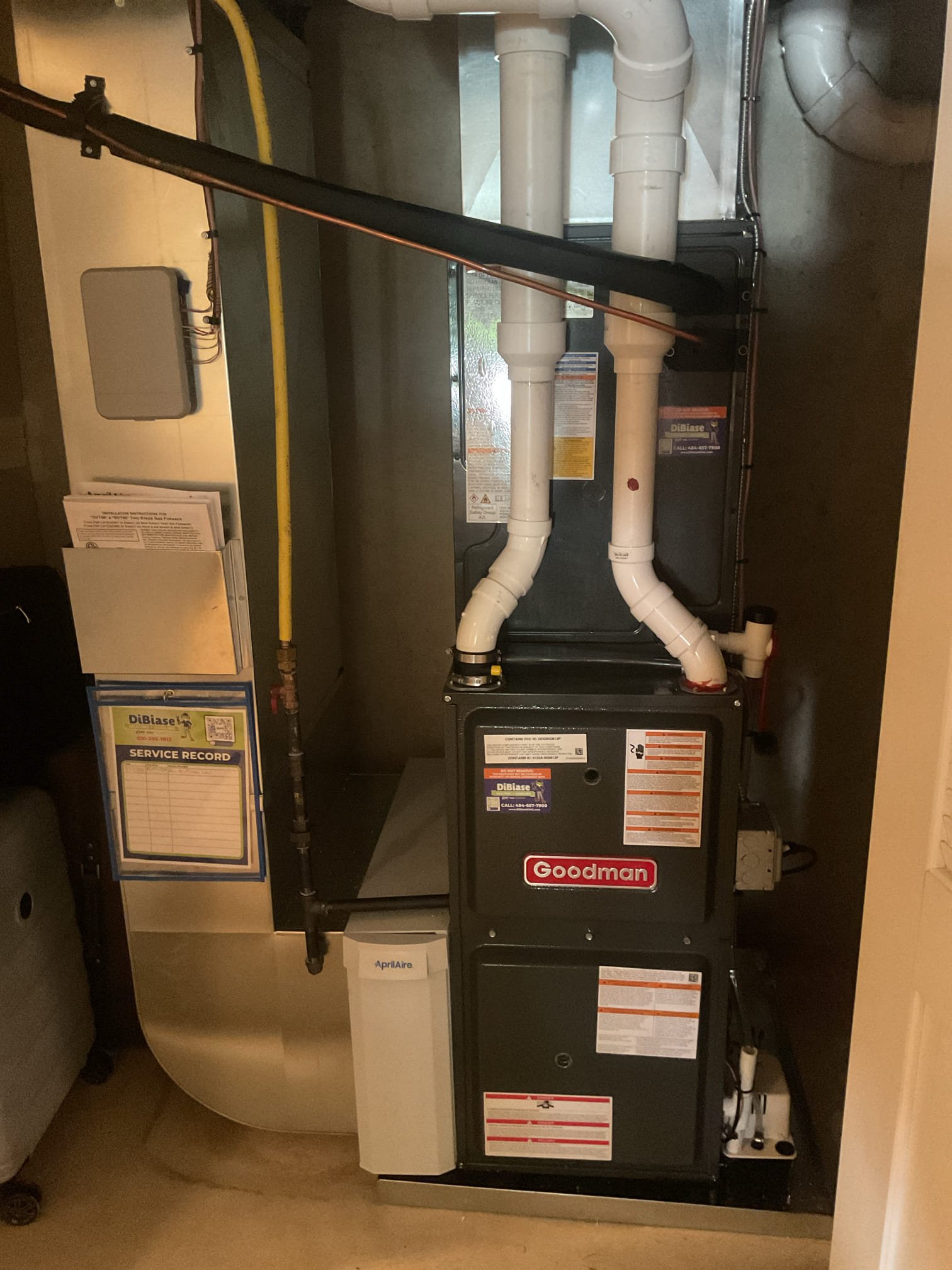 On 10/6/26, I conducted a comprehensive Quality Assurance Inspection on a new 2-stage Goodman 95% gas furnace and A/C system. I began by examining the 4I3 air filter and overall system neatness. I inspected all accessories, electrical connections, and voltages. The burners, flame sensor, and igniter were tested. Tubing and hoses were water tested, and exhaust and fresh air pipes were checked for restrictions. The inducer, blower motor, combustion, and temperature splits were inspected. The outdoor A/C installation was reviewed, and system levels were verified. All penetrations were sealed, and electrical connections were checked for caps. Everything was found to be in good working order.