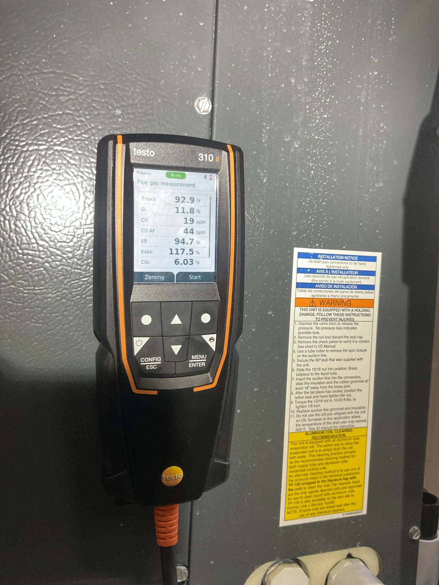 I performed a comprehensive heat tune-up on a 100,000 BTU 2-stage propane furnace installed in 2019. The furnace is in excellent condition, having been well-maintained over its 7-year lifespan. I replaced the Aprilaire 35 water panel for the humidifier, cleaned the housing, and adjusted the bypass damper. The humidifier was tested to ensure proper water flow and drainage, with the humidistat set to 35%. I inspected the heat exchanger, burners, flue pipe, inducer assembly, and hoses. The hot surface ignitor was verified for proper resistance, and the flame sensor was cleaned, ensuring the flame rectification circuit functioned correctly. I measured the temperature rise and static pressure, checked all wiring, controls, electric motors, and components, and inspected the manifold gas pressure and drains. Combustion, draft, and smoke tests passed. I also discussed and provided an estimate for a low-level carbon monoxide monitor, which offers promotional pricing. The furnace is operating ef
