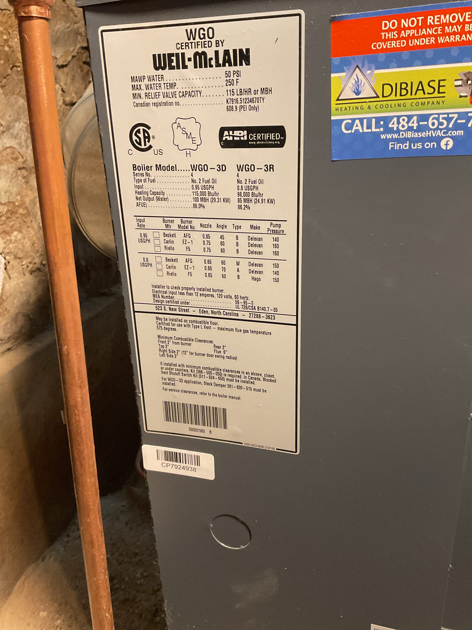 On 10/14/26, I inspected a 4-year-old Weil McLain oil-fired boiler. I began by checking for water leaks and inspecting copper line joints. The temperature pressure gauge, connections, and voltages were verified. I also inspected the aqua stat and circulators, cleaned the heat exchanger, and examined the flue pipe for corrosion and holes. The oil filter, strainer, and nozzle were replaced. Electrodes were cleaned and set for proper gapping. The oil burner was bled, and combustion was tested. Both return and supply pipes were checked. The boiler is functioning correctly. Payment of $337.25 was collected for service contract renewal and a Garber oil filter.