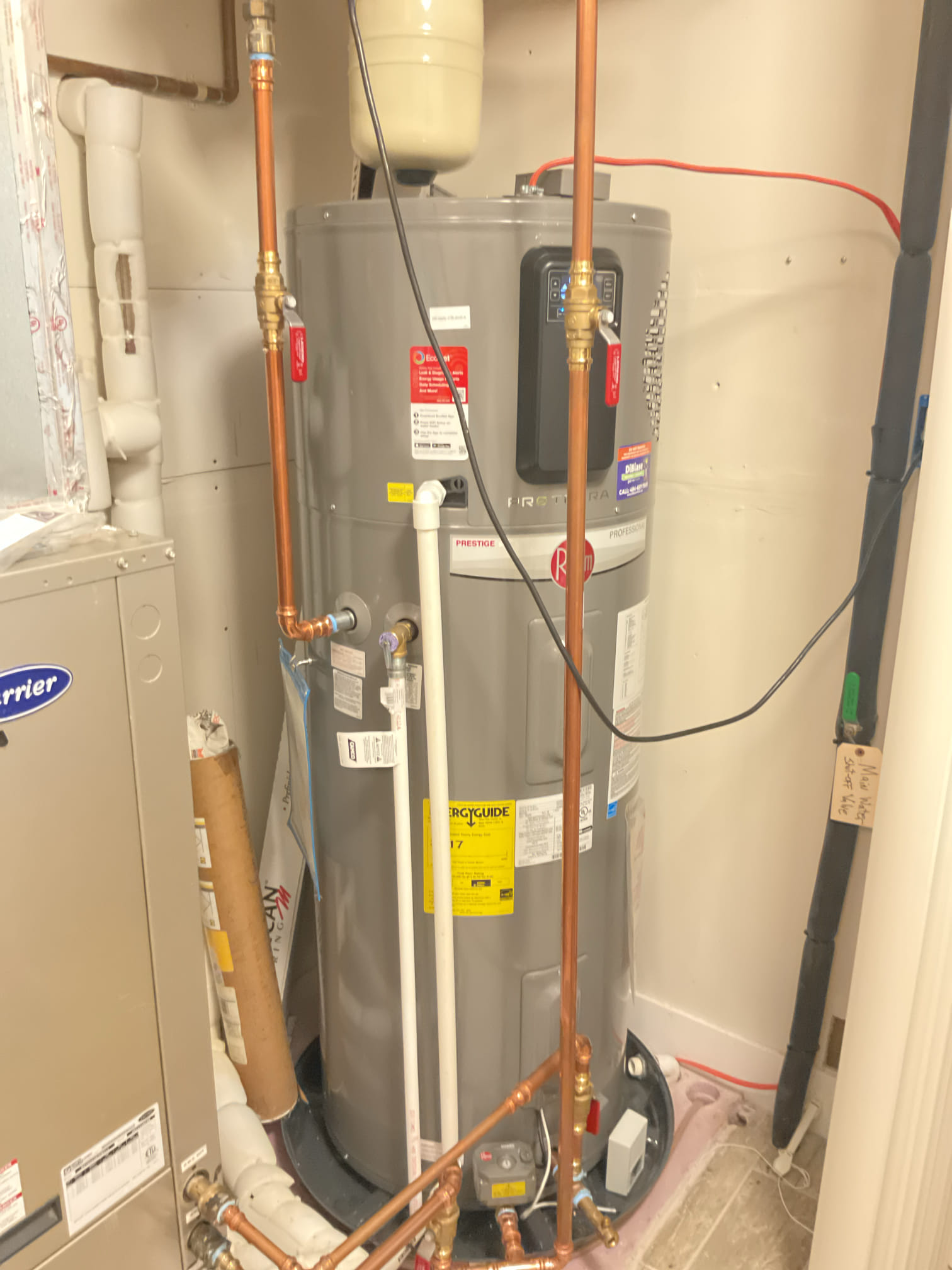 On September 2024, I installed a hybrid water heater and addressed an issue with a 9V water alarm that had gone off randomly a couple of times. After thorough inspection, I determined that the alarm might have been triggered by nuisance moisture. I cleaned the air filter and demonstrated to the homeowner how to maintain it. The water pressure was checked and found to be at a satisfactory 60 psi. The expansion tank was also inspected and confirmed to be free of water binding. The hot water temperature at the faucet was verified to be within acceptable limits. I advised the homeowner to monitor the pan for any signs of water accumulation. A diagnostic fee of $99 was charged, which was less than the $149 after-hours fee, considering the service was performed within the 2-year guarantee period.
