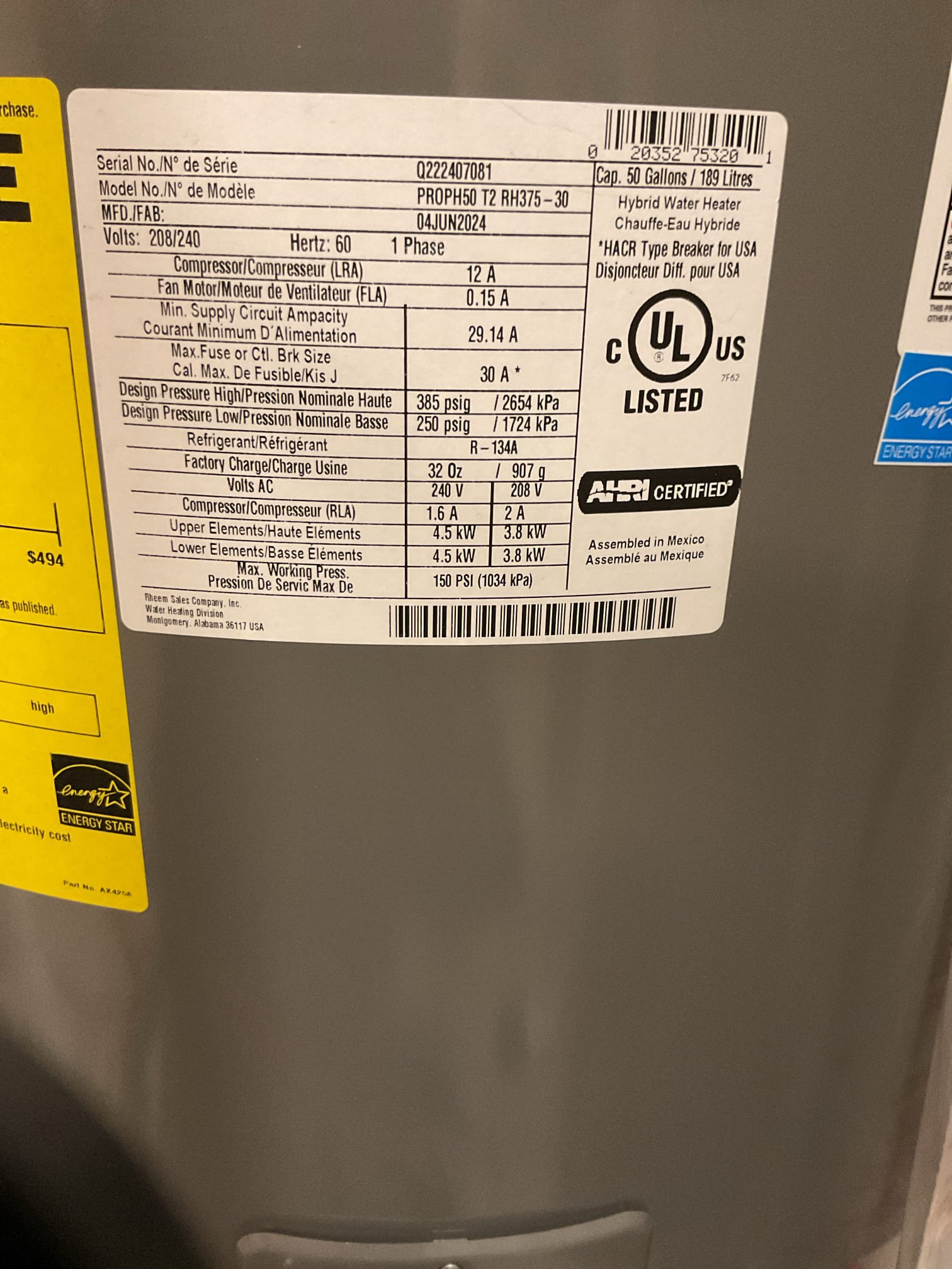 On September 2024, I installed a hybrid water heater and addressed an issue with a 9V water alarm that had gone off randomly a couple of times. After thorough inspection, I determined that the alarm might have been triggered by nuisance moisture. I cleaned the air filter and demonstrated to the homeowner how to maintain it. The water pressure was checked and found to be at a satisfactory 60 psi. The expansion tank was also inspected and confirmed to be free of water binding. The hot water temperature at the faucet was verified to be within acceptable limits. I advised the homeowner to monitor the pan for any signs of water accumulation. A diagnostic fee of $99 was charged, which was less than the $149 after-hours fee, considering the service was performed within the 2-year guarantee period.