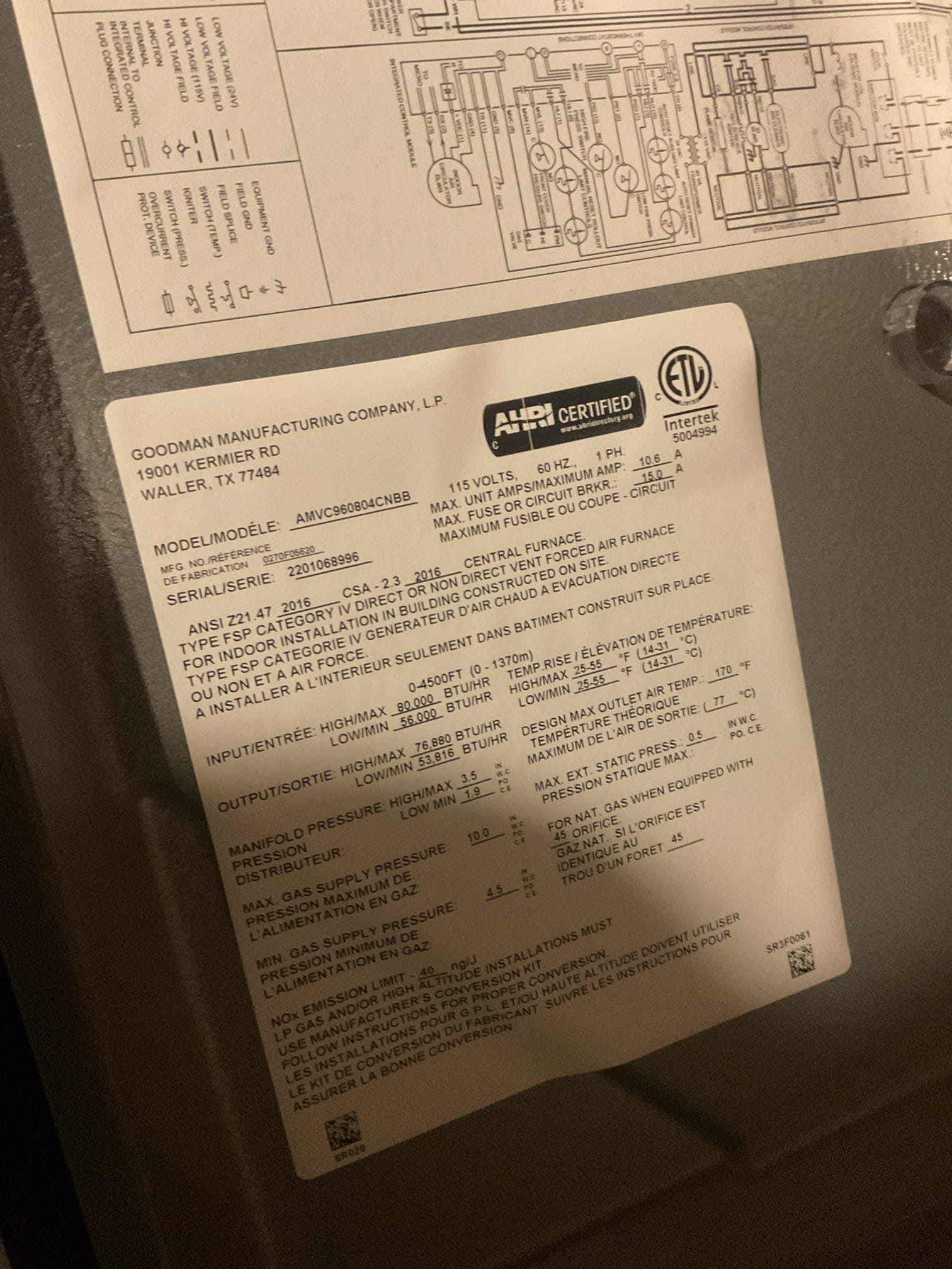 On 10/20/26, I performed a comprehensive service on a 4-year-old 95% efficient Amana gas furnace. I began by inspecting the air filter, which was in good condition and measured 20x25x5. I then checked all electrical connections and voltages to ensure proper functionality. The heat exchanger was inspected, and I tested the burners, flame sensor, and igniter. I conducted a water test on all tubing and hoses and inspected the collector box. The exhaust and fresh air pipes were examined for any restrictions or abnormalities. The inducer and blower motor operations were also inspected. Finally, I checked for proper combustion and took temperature rise splits at the return and supply. The furnace is currently operating efficiently.