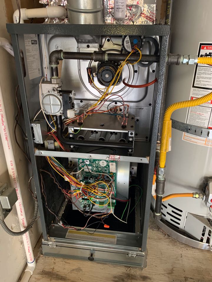 In Walnut Creek, California this afternoon performing a furnace maintenance for the Lindsey residence.