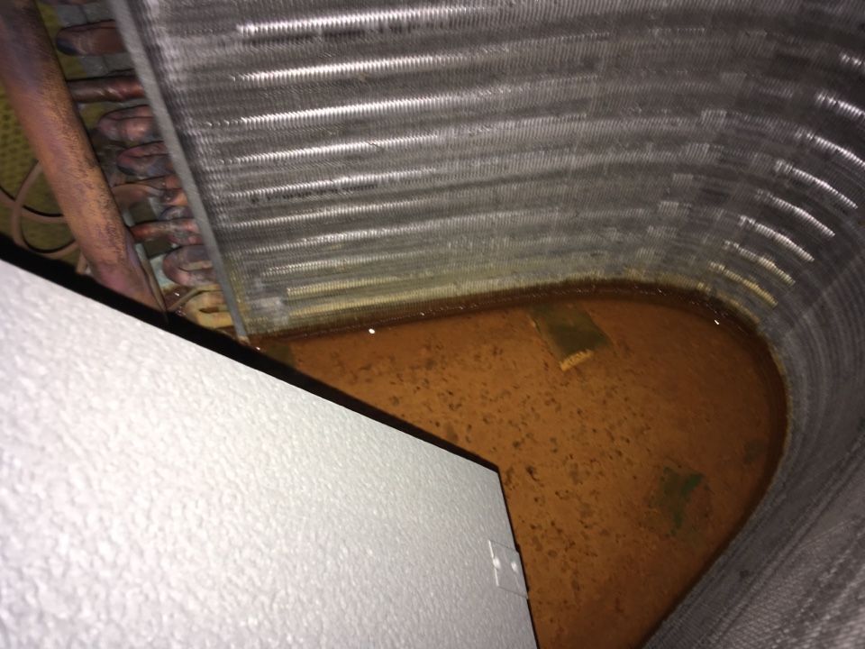 Bay Point, CA - Performed tune up on air conditioner, checked filter and cleaned outdoor unit. Checked capacitors, contactor, electrical connections, refrigerant levels and amperage draw on compressor, condenser fan motor and blower. System operating upon arrival found both emergency condensate pan full of water and evaporator coil rusty, dirty and full of water. Holes and rips in ductwork, heat exchanger weak with thermal stress. Blower motor has been replaced, dual run capacitor has been replaced. Contactor burnt and pitted, restriction in evaporator coil causing it to ice and when it thaws to much water for primary drain to handle. Compressor amperage high would need hardstart kit to bring energy consumption down but due to age, conditions and efficiency recommend upgrading system. Operating upon completion Bay Point, CA - Performed tune up on air conditioner, checked filter and cleaned outdoor unit. Checked capacitors, contactor, electrical connections, refrigerant levels and amperage draw on compressor, condenser fan motor and blower. System operating upon arrival found both emergency condensate pan full of water and evaporator coil rusty, dirty and full of water. Holes and rips in ductwork, heat exchanger weak with thermal stress. Blower motor has been replaced, dual run capacitor has been replaced. Contactor burnt and pitted, restriction in evaporator coil causing it to ice and when it thaws to much water for primary drain to handle. Compressor amperage high would need hardstart kit to bring energy consumption down but due to age, conditions and efficiency recommend upgrading system. Operating upon completion