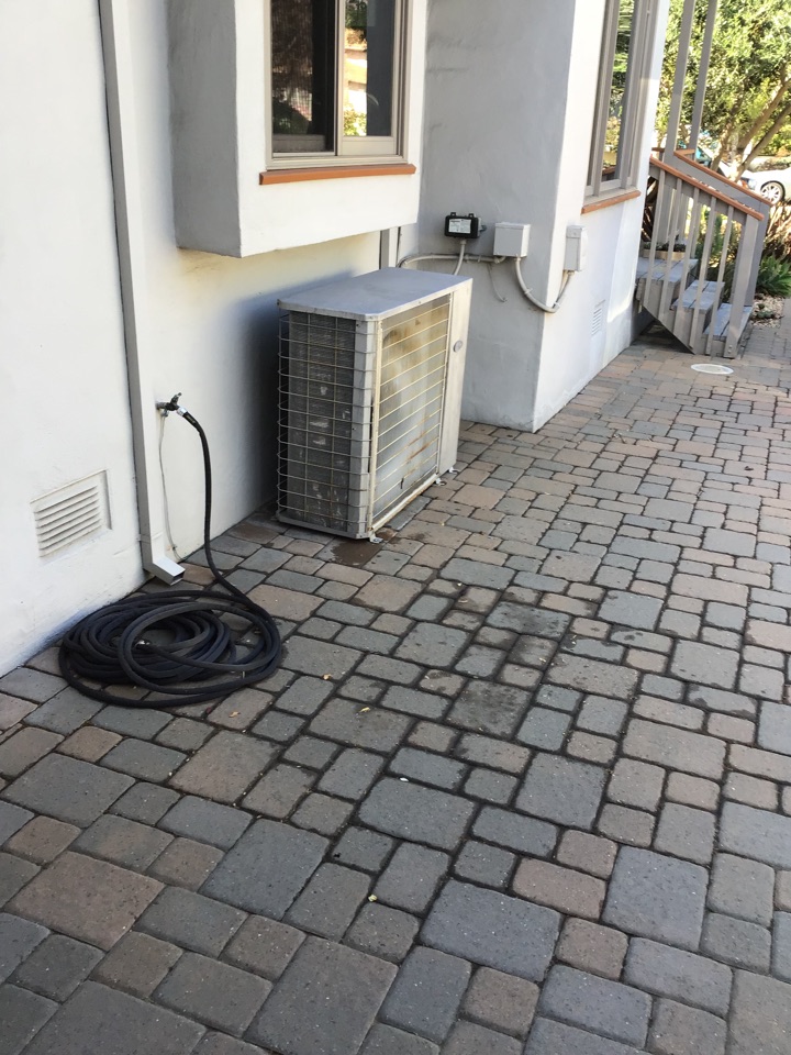 San Leandro, CA - Performed tune up on air conditioner, cleaned filter and outdoor unit. Checked capacitors, contactor, electrical connections, refrigerant levels and amperage draw on compressor, condenser fan motor and blower. Evaporator coil has some rust and debris reduces efficiency up to 20%, blower motor leaking oil which makes it have a higher risk for failure. Compressor amperage very high which causes higher stress on unit, higher utility costs and higher risk for failure. R22 refrigerant levels ok San Leandro, CA - Performed tune up on air conditioner, cleaned filter and outdoor unit. Checked capacitors, contactor, electrical connections, refrigerant levels and amperage draw on compressor, condenser fan motor and blower. Evaporator coil has some rust and debris reduces efficiency up to 20%, blower motor leaking oil which makes it have a higher risk for failure. Compressor amperage very high which causes higher stress on unit, higher utility costs and higher risk for failure. R22 refrigerant levels ok