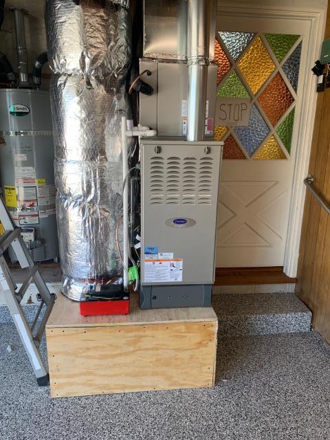 Buena Park, CA - New Carrier Infinity system. Carrier 40,000 BTU variable speed ULTRA LOW NOX furnace (58CUOA), 20+SEER variable speed condenser (24VNA0), Carrier high efficiency evaporator coil (CNPVP), Infinity control thermostat (SYSTXCC), Infinity air purifier (DGAPA), move furnace to garage, all new flex type ducts (R-6), gas piping, refrigerant lines, electrical, new furnace platform, add return duct and grill, add 2 supply ducts and grills, all new grills, iWave air purifier, CLEANair furnace rebate $500, Cash for Clunkers rebate $600, Carrier Cool Cash Rebate $1,500. Buena Park, CA - New Carrier Infinity system. Carrier 40,000 BTU variable speed ULTRA LOW NOX furnace (58CUOA), 20+SEER variable speed condenser (24VNA0), Carrier high efficiency evaporator coil (CNPVP), Infinity control thermostat (SYSTXCC), Infinity air purifier (DGAPA), move furnace to garage, all new flex type ducts (R-6), gas piping, refrigerant lines, electrical, new furnace platform, add return duct and grill, add 2 supply ducts and grills, all new grills, iWave air purifier, CLEANair furnace rebate $500, Cash for Clunkers rebate $600, Carrier Cool Cash Rebate $1,500.