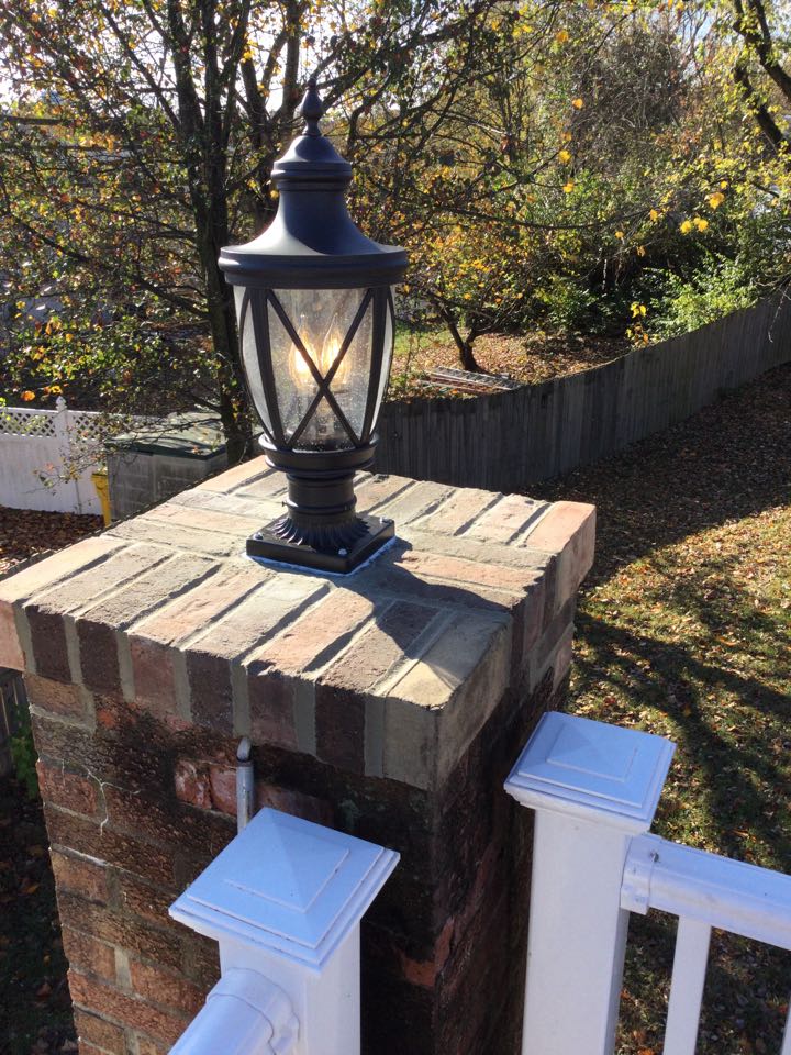 Installed two column post lanterns and added outdoor outlet in Severn, MD