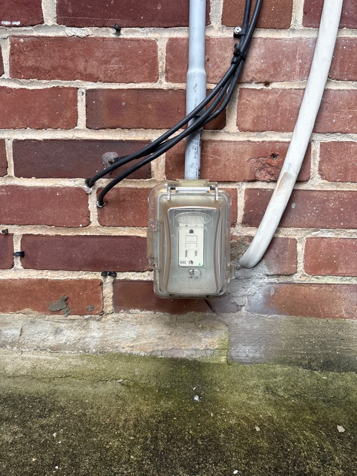 Installed a new outdoor rated gfci receptacle in Baltimore, MD.