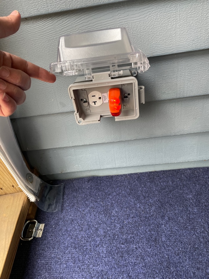 Installed weather resistant receptacle on inside deck siding. Pasadena, MD. 
