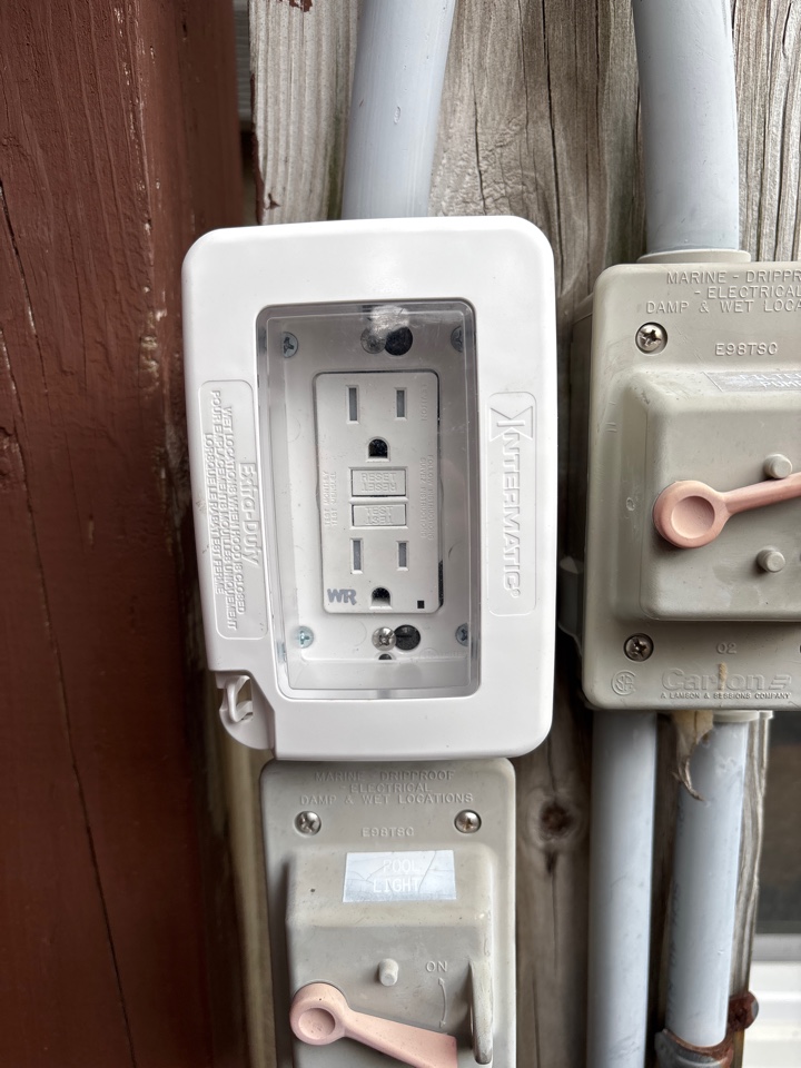 Replaced outside gfci outlet and bubble cover in Pasadena, MD.