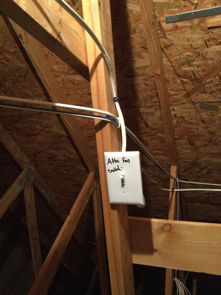 Installed switch leg from scratch for an attic fan in Severn, Md. 