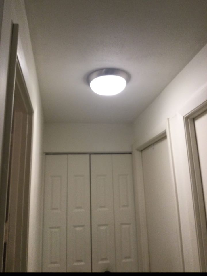 Installed two customer supplied light fixtures and replaced one duplex receptacle in Crofton, Md. 