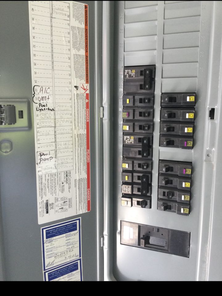 Installed 40 Amp breaker and new A/C disconnect in Pasadena, Md. 