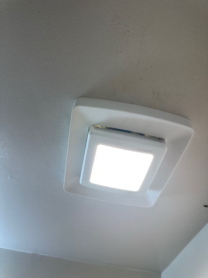 Rewired exhaust fan extended wire and installed junction box to fix damaged wire in Pasadena, Md. 