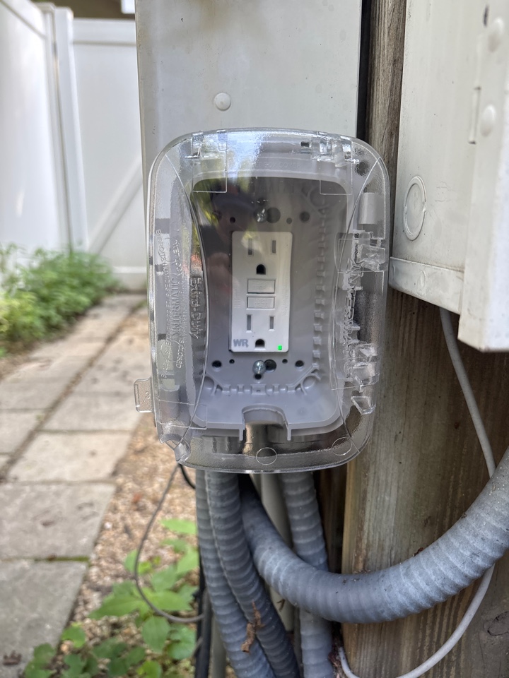 Replaced outdoor gfci outlet and bubble cover in Millersville, MD.