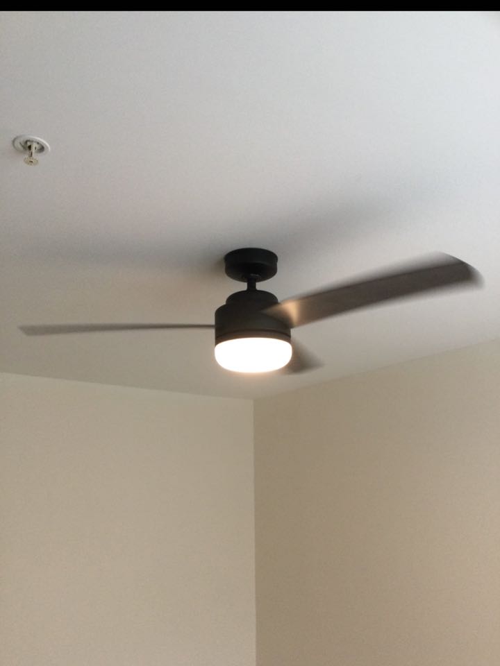 Installed ceiling fan from scratch, installed new junction boxes for existing light fixture and duplex receptacle in Odenton, Md. 