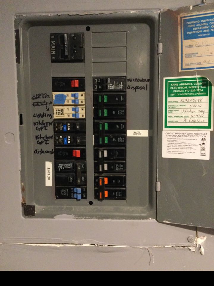 Performed diagnostic, installed a 20 amp dual function breaker and installed one duplex receptacle to restore power to kitchen circuit in Annapolis, MD. 