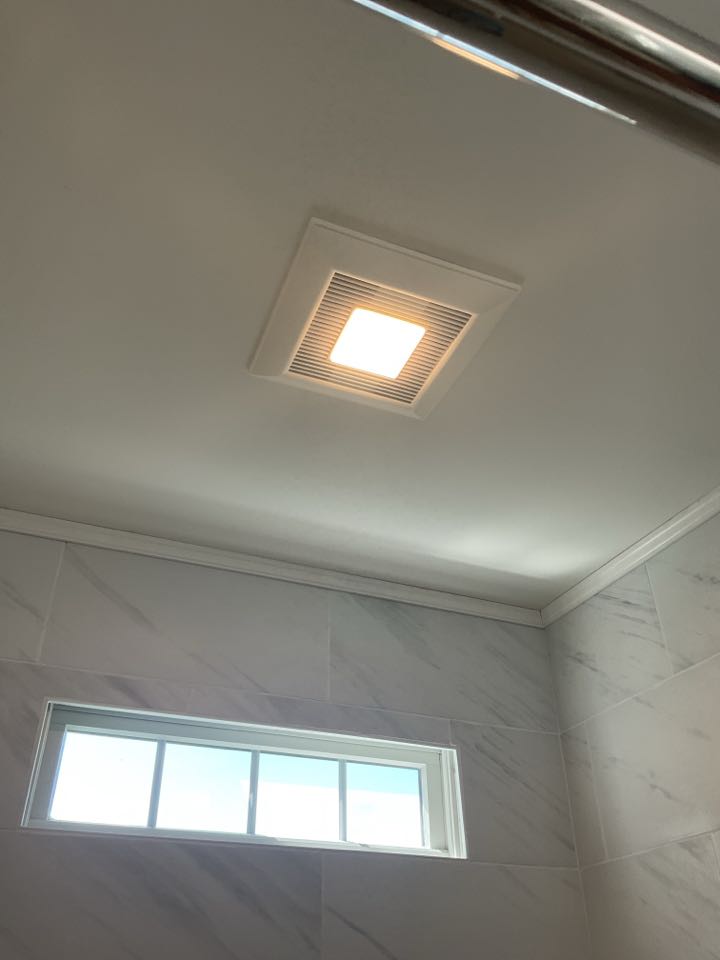 Magothy Electric replaced shower light with bath fan/light combination and ducting in Pasadena, MD.