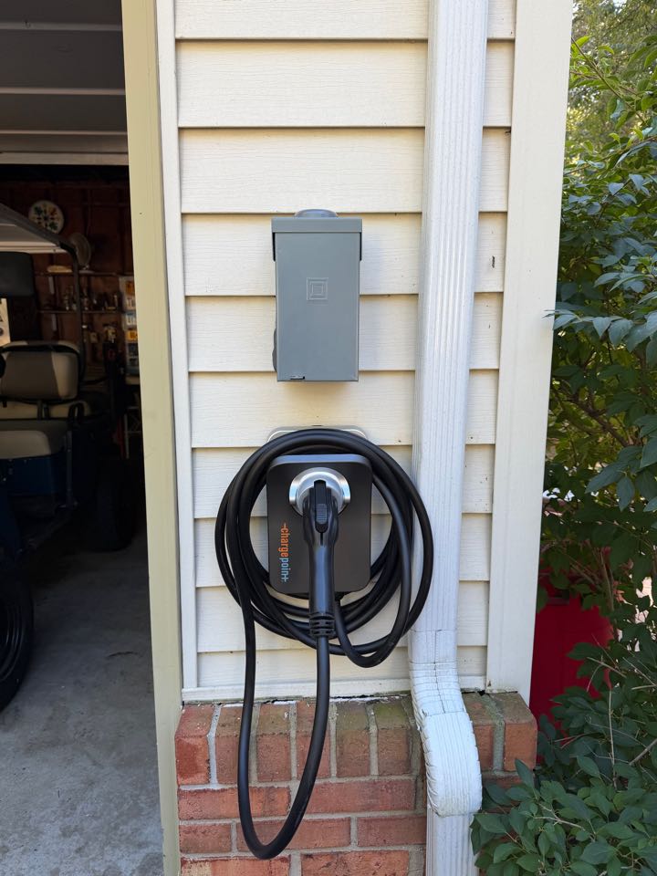 Magothy Electric installed new circuit to shed, with new receptacles and switches, and a new 60 amp car charger in Pasadena, MD.