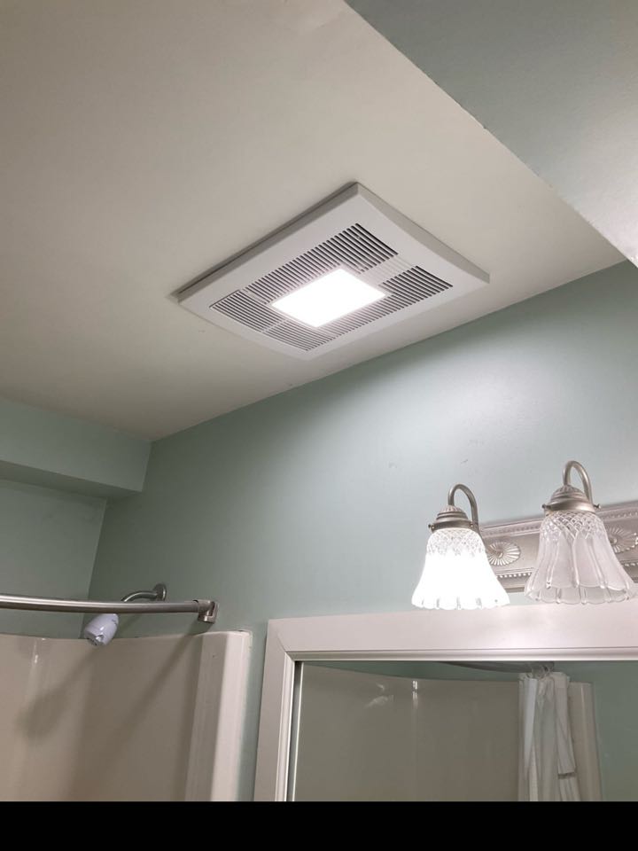 Installed customer supplied bathroom exhaust fan/heater and out door receptacles in Columbia, MD. 