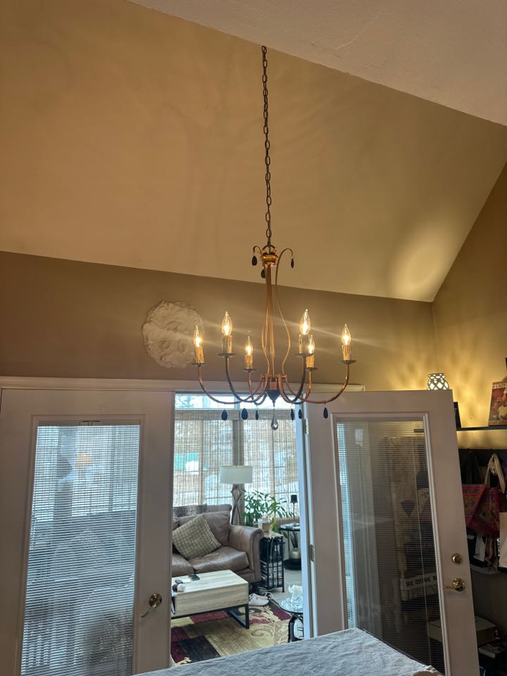 Installed customer supplied chandelier in Ellicott City, MD. 