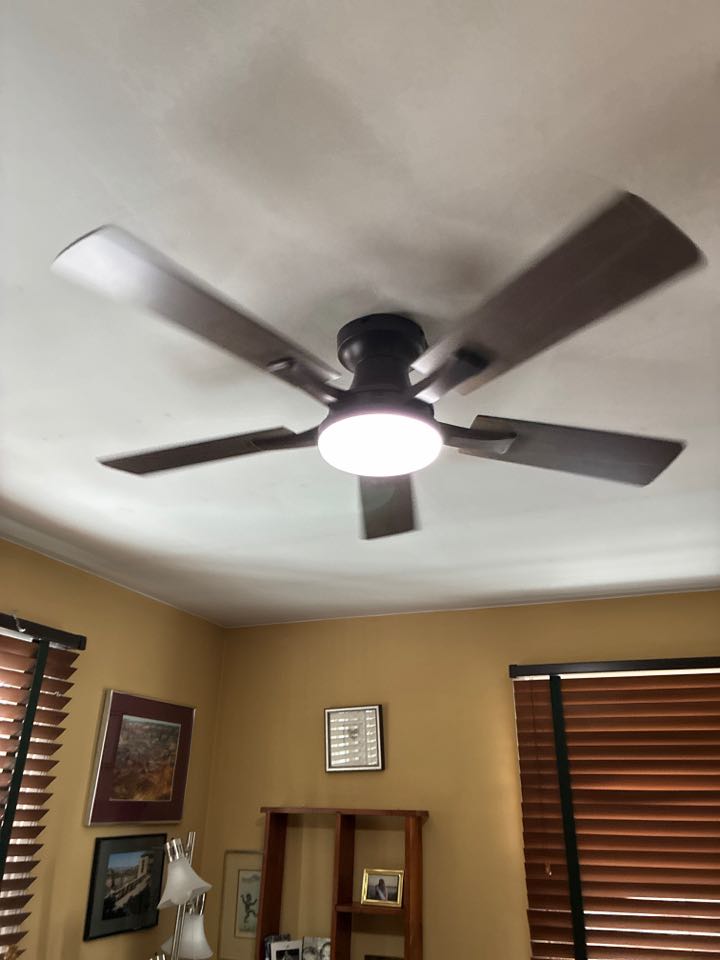 Magothy Electric installed customer supplied ceiling fan and outdoor weather rated outlet with in-use cover in Annapolis, MD