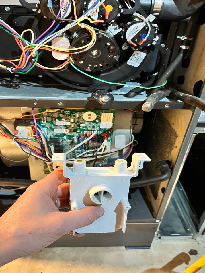 High efficiency Goodman furnace tuneup in Sussex, WI. Air flow issues on the return side. Not enough returns in the house. Gave an estimate for adding more returns.