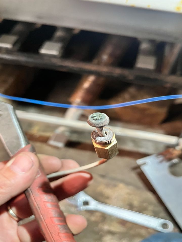 Boiler would not light. The pilot tubing was corroded closed and pilot assembly was very rusty. I replaced the whole pilot assembly and ignition wire.