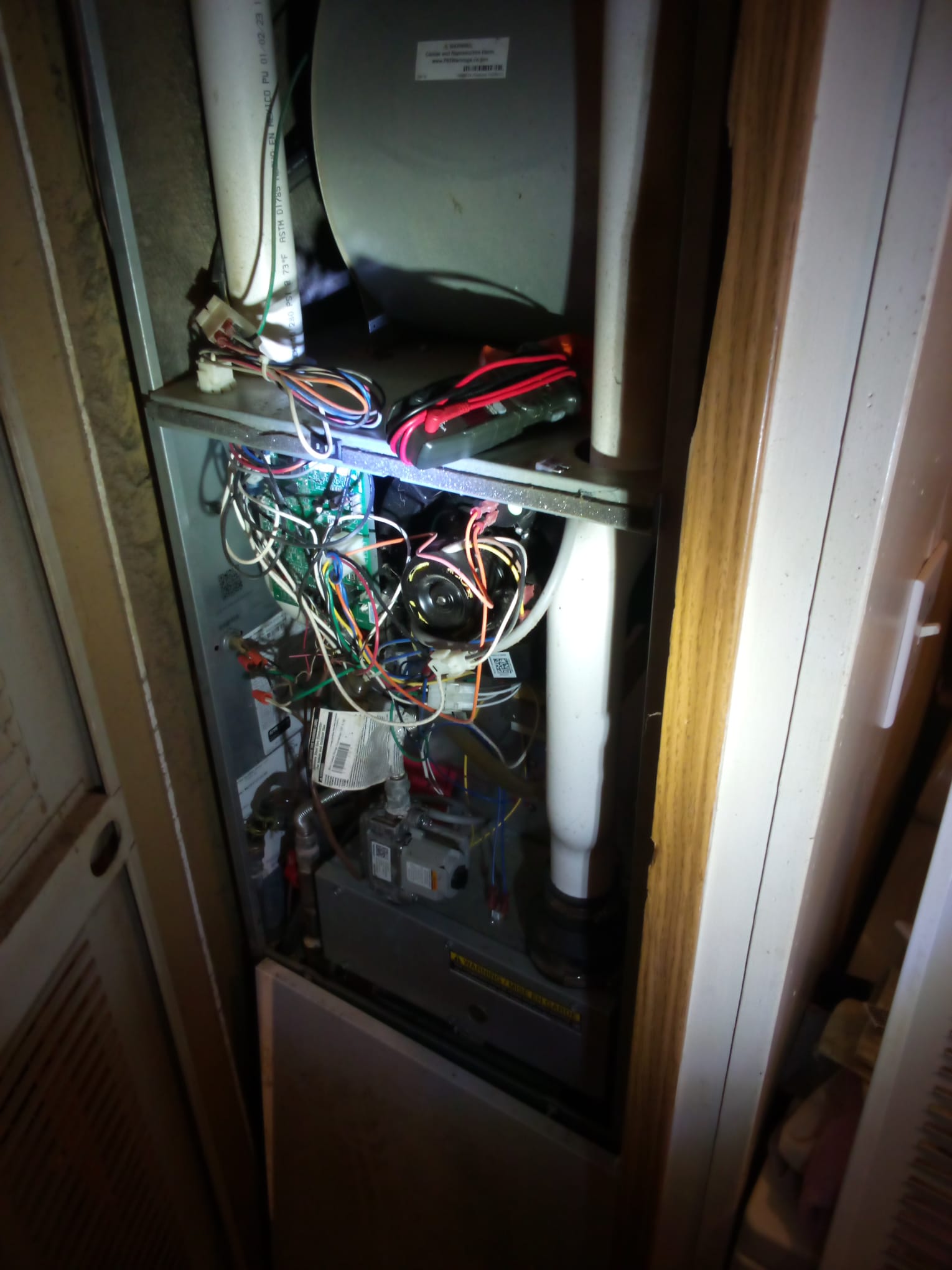 I arrived at the customer's home to find that the low voltage fuse on the furnace control board had blown. After speaking with the customer, I discovered that they had replaced the batteries in their thermostat and accidentally popped the fuse when they reattached it. I checked for any shorts but could not find any. I left the furnace running for 20 minutes and it operated properly. I informed the customer that since they were a member of our service club, we would bill them if they owed us anything.