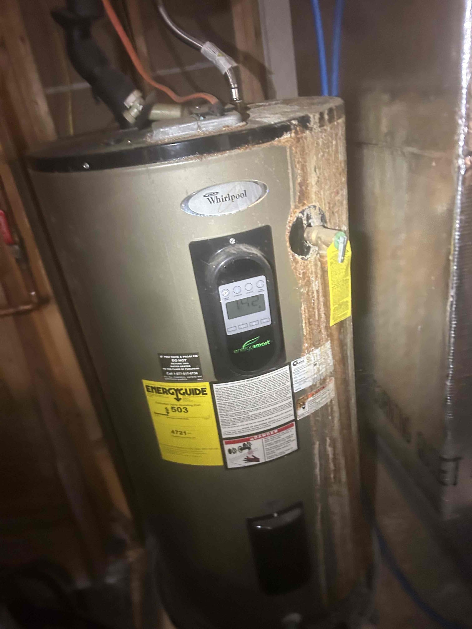 I arrived at the client's house to find no heat in the electric furnace. I checked the water heater and found it to be in disrepair. I offered the client a replacement and they decided to move forward with the replacement.