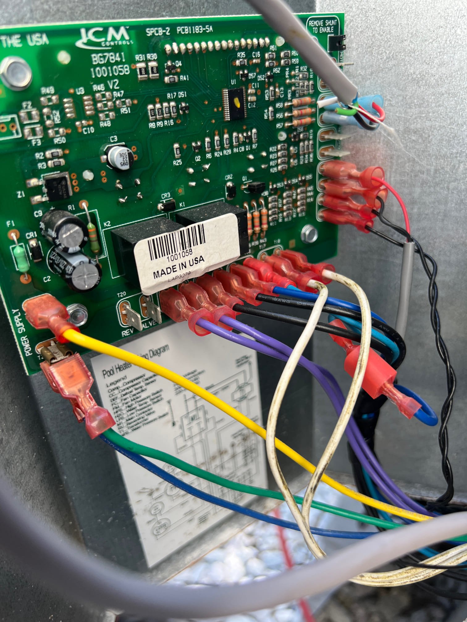 I was called to a home to repair a pool heating system. Upon arrival, I found that the system had a bad run cap. I replaced the cap and checked the operation of the system. The system was heating the pool correctly.