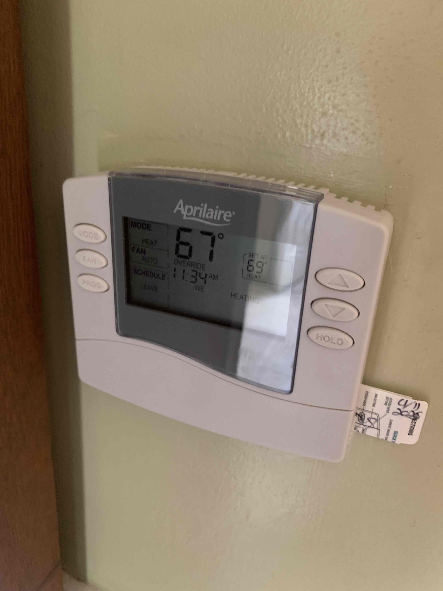 I was called to a home to repair a heating issue. Upon arrival, I found that the thermostat was set to "off" instead of "on." I changed the setting and the system was up and running. I did not charge the customer since I had replaced the thermostat on April 11th.