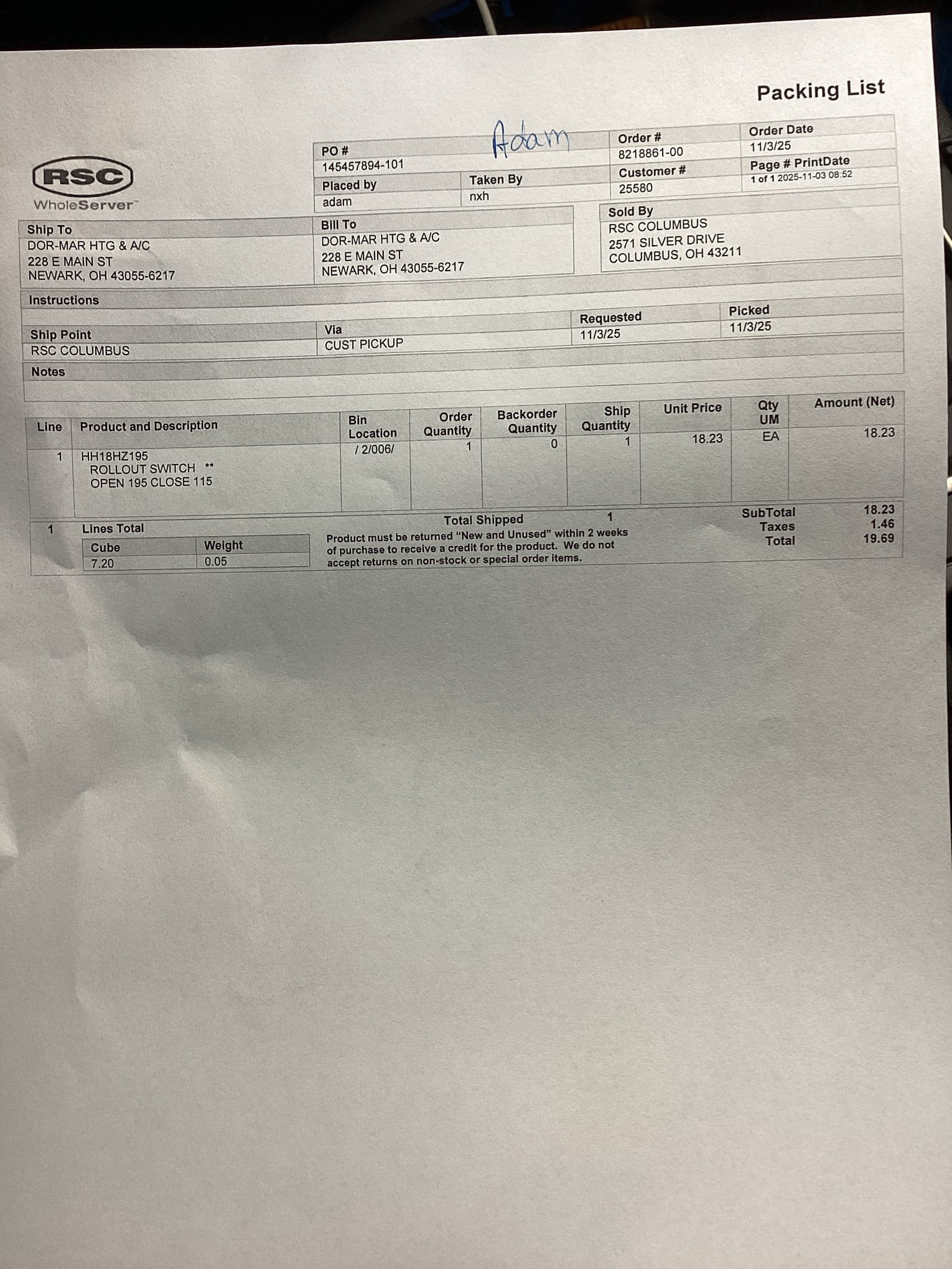 This is an estimate to replace rollout on rtu 7 parts are 2-3 days out out if signed today. If you would like to move forward with this sign and we will order part and schedule this thank you Adam.