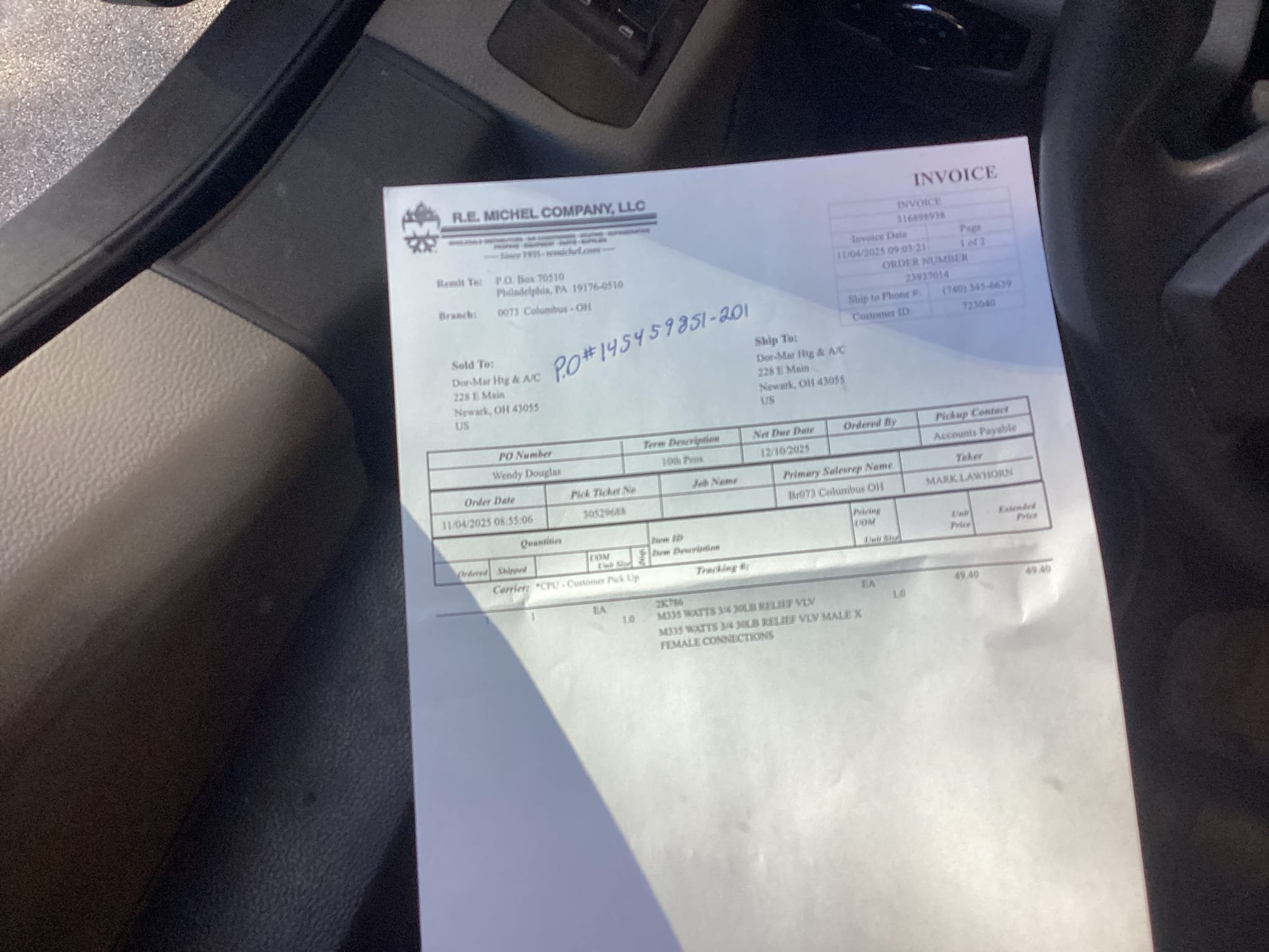 I am a home service technician, and I recently completed a plumbing job for a customer. The job involved replacing a few parts and installing a blow-off valve, a 1/2 pro press valve, two 3-inch couplers, and 5 feet of 3-inch PVC pipe. I charged the customer for my labor and materials.