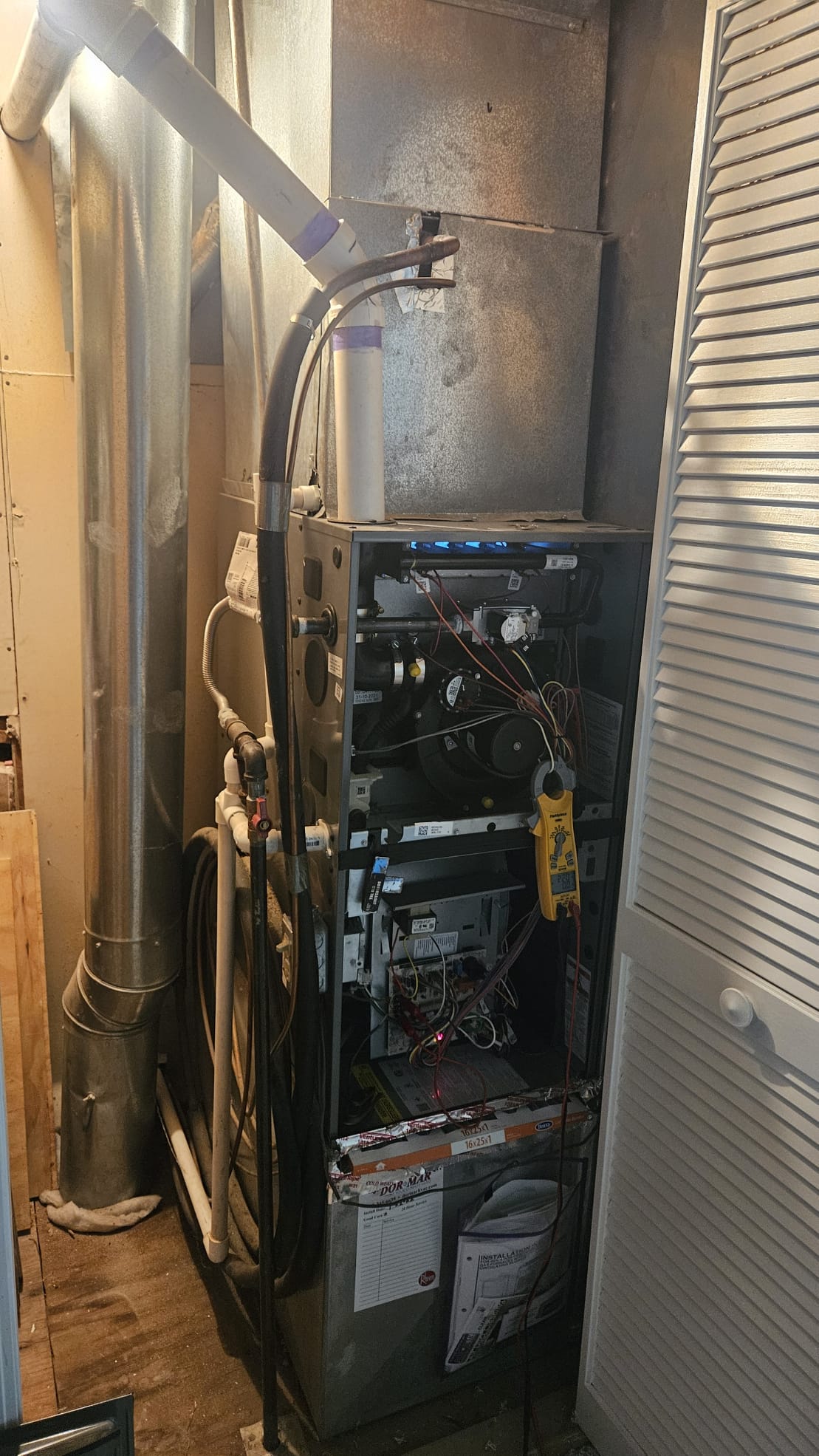 I recently completed a furnace installation at a residential home. The furnace was installed in a tight space, but I was able to navigate the installation process without any issues. I ensured that the furnace was properly installed and connected to the gas line. I also tested the furnace to ensure that it was working properly. I am pleased to report that the furnace is working great and there are no issues found.