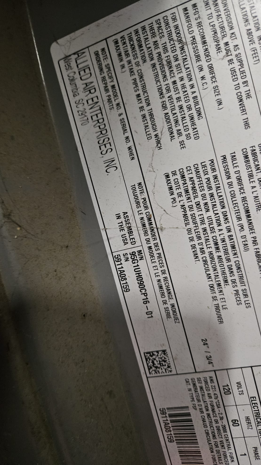 I was called to a home to fix a furnace that was not working. Upon arrival, I found that the thermostat batteries were dead. I replaced the batteries and cleaned the flame sensor. The furnace started up and heating works. I did not find any other issues.