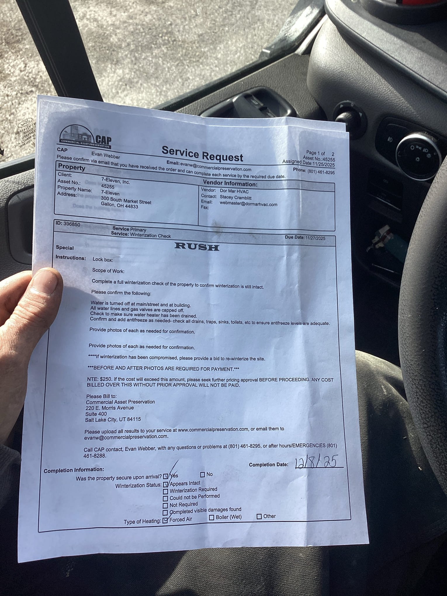 I am a skilled professional that works for a Dor-Mar Heating & Air Conditioning company. I recently completed a winterization check on a residential property. This involved turning off all water and power sources, draining the water lines, and flushing the toilets. I also checked the main water valve and the water meter to ensure they were properly closed.