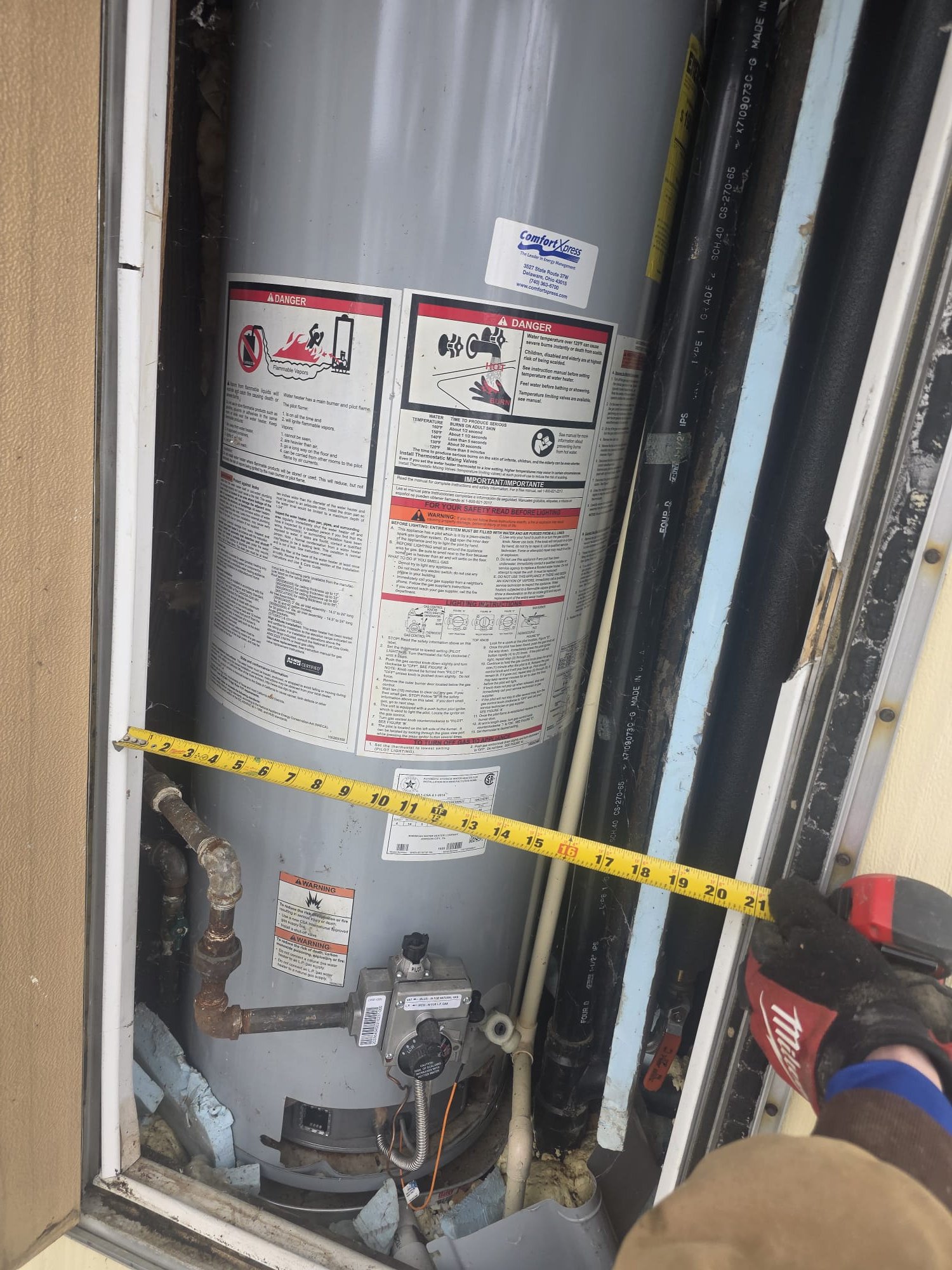 I was called to a home to check on a gas leak. Upon arrival, I noticed that the pilot light on the water heater was out. I lit the pilot light and checked the gas line for leaks. I found a small leak and repaired it. I then gave the homeowner an estimate to replace the water heater.