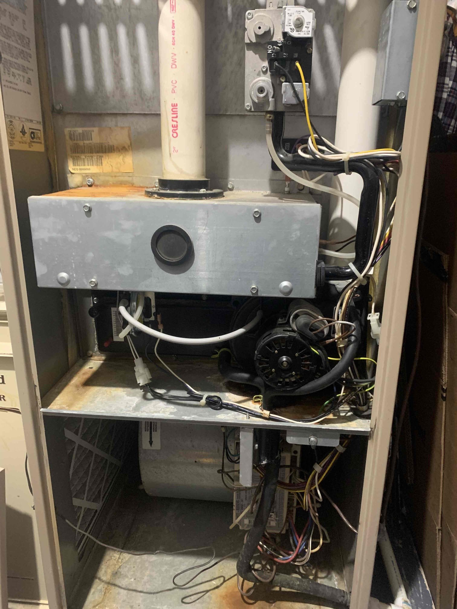 Unit not heating. Checked system and board was throwing 4 blink fault code which is main limit open. System is over heating. Checked for cracked heat exchanger. Read 0ppm on supply air. Checked for dirty filter. Checked supply air and return air temperature. Everything seemed to be working. Basked of age and the fact there were some rust spots near secondary heat exchanger it likely the secondary heat exchanger is clogged causing excessive heat buildup in unit. Will email over estimates for new furnace to Customer 