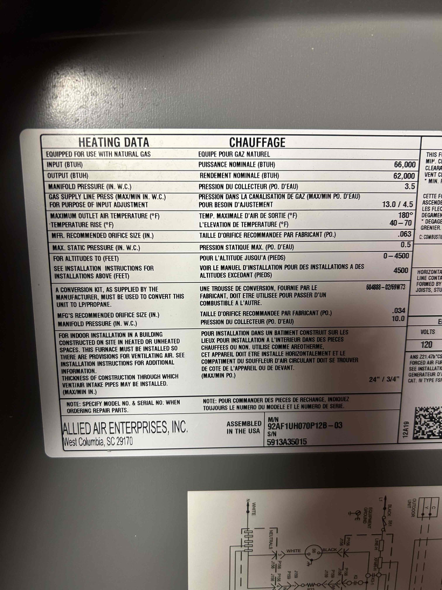 Sold furnace: Will have check day of install. Removed cost of trip with purchase of furnace. 
Please call to schedule 