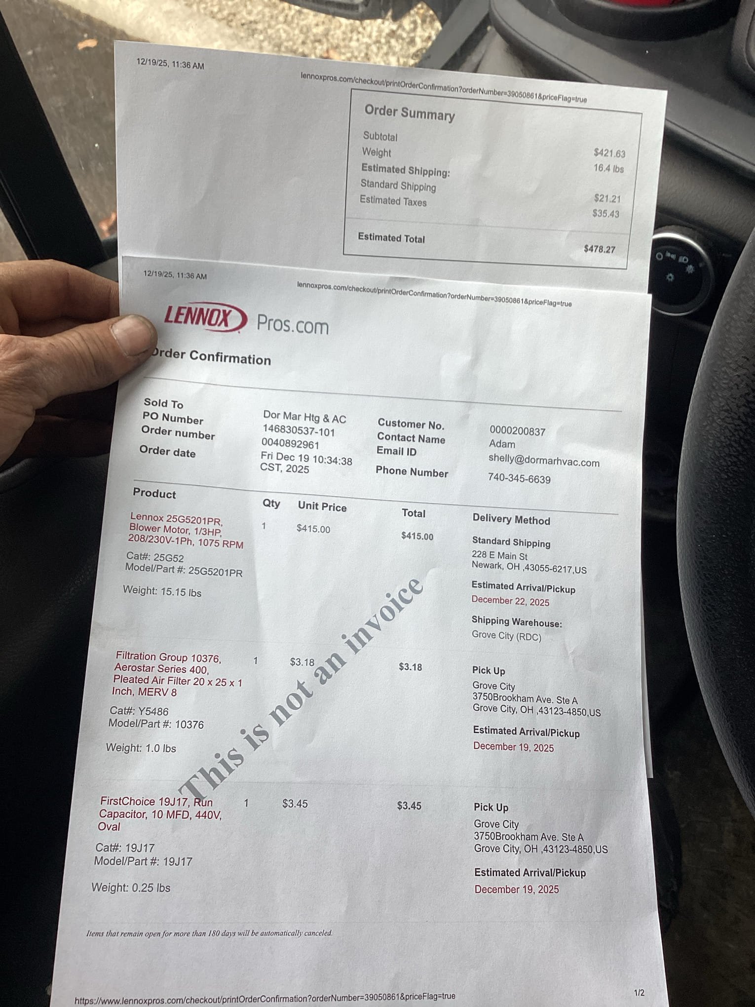 this is a estimate to replace blower motor, start capacitor and install a new filter. Parts are 1-2 days out and available for install. If you would like to have this done please accept the estimate and we will get this scheduled. Thanks Ron
Installed blower motor 10/370 cap and filter 20x25x1